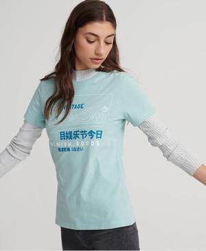 Superdry Organic Cotton Premium Goods Label Outline Női Pólók Menta | GBJUS8950